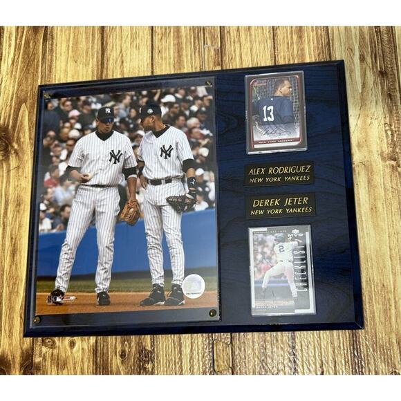 MLB ALEX RODRIGUEZ & DEREK JETER NY YANKEES 14"x11" Photo And 2 Cards Wooden - Picture 2 of 11